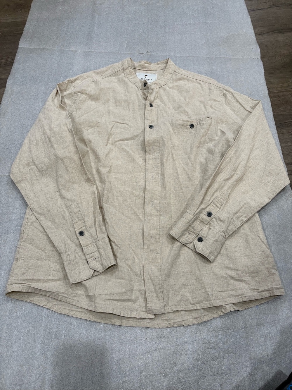 Lee Valley Ireland Men's Beige Band Collar Linen Blend Button LS Shirt